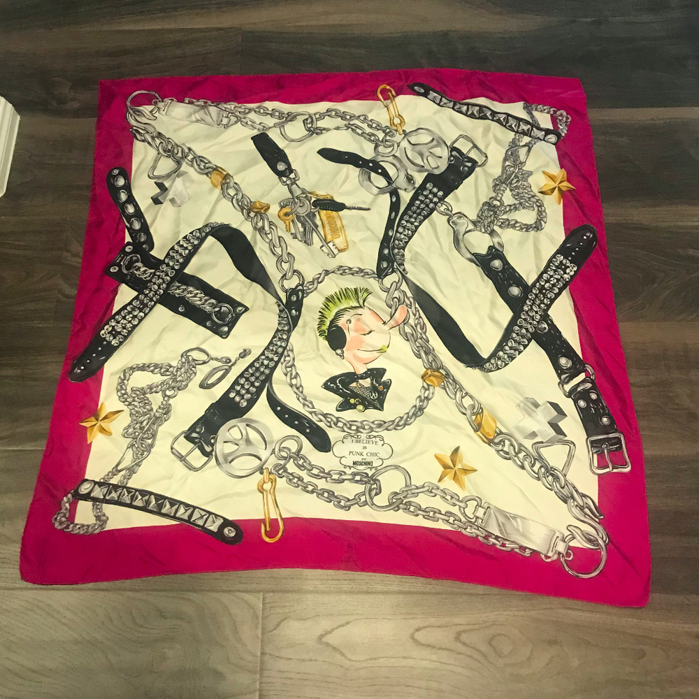 Moschino Punk Rock Olive Oil Silk Scarf